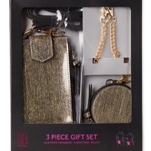 NO BOUNDARIES 3 PIECE GIFT SET CELLPHONE CROSSBODY CHAIN STRAP POUCH